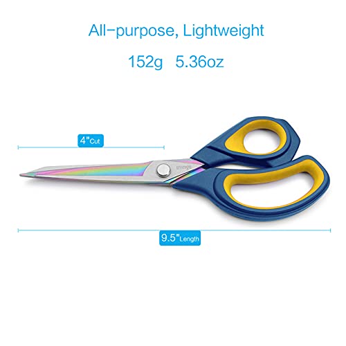 LIVINGO Fabric Scissors 9.5" Titanium Coated Heavy Duty Sewing Shears | Sharp Forged Stainless Steel Edge, Ergonomic Grip, Dressmaking Leather Cutting Craft Supplies - color: Navy Blue/Yellow, size: 9.5"