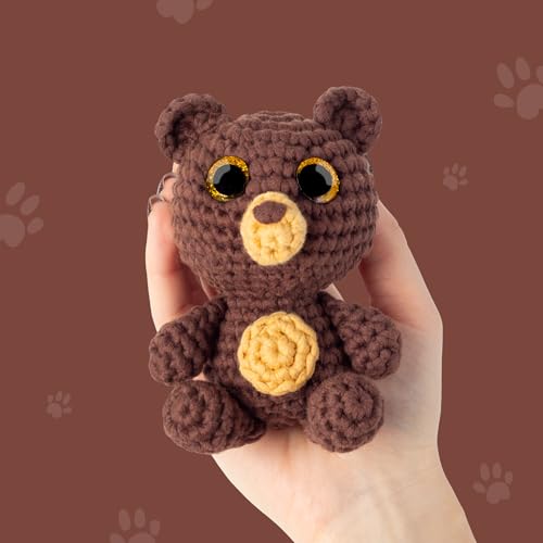 Cookie Box Crochet Kit for Beginners, Bear Bruno | All Materials Included, Step-by-Step Video Tutorials, PDF Patterns, Easy DIY Craft, Amigurumi and Knitting Gift Set - color: Brown