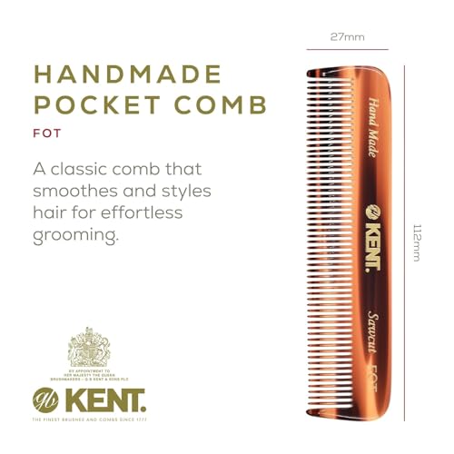 Kent A FOT Handmade Pocket Comb for Men, Women and Kids, All Fine Tooth Hair Comb Straightener for Everyday Grooming and Styling Hair, Beard and Mustache, Saw Cut and Hand Polished, Made in England - color: Bundle, size: 2 Pack