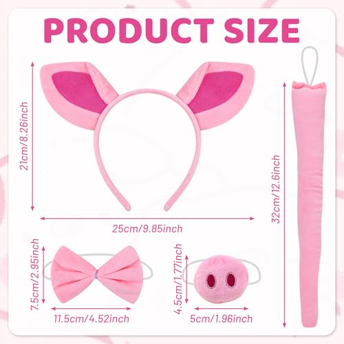 Plush Animal Ears Headband & Nose Bow Tie Tail, Halloween 100 Day Cosplay Festival Theme Party Dress up Costume