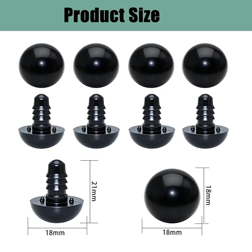 ARTCXC 50pcs 18mm Solid Black Safety Eyes for DIY Crochet Amigurumi | Plastic Craft Eyes with Washers for Crocheting of Puppet Bear Stuffed Animals Dolls DIY Projects.50pcs Eyes + 50pcs Washers - size: 18mm