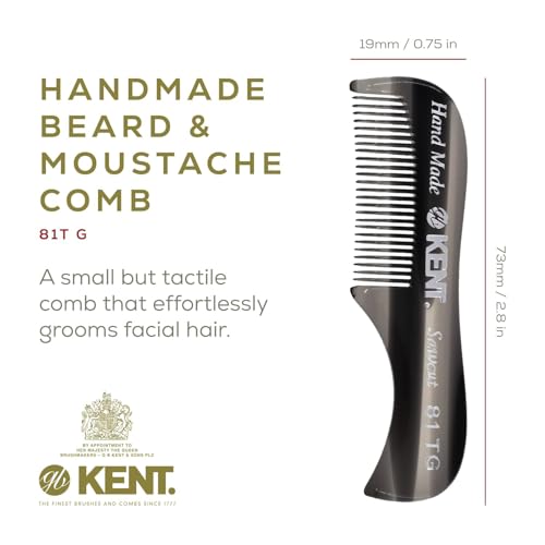 Kent 81T FOT Black Graphite Beard Pocket Comb Set for Men - Beard Kit for Travel and Home, Mustache Comb for Men, Mini Comb Beard Combs for Mens Grooming, Sawcut Hand polished Made in England - color: Graphite