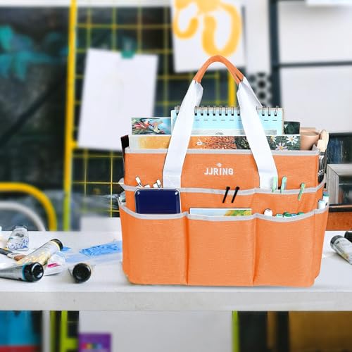 JJRING Craft Organizer Tote Bag Large Art Storage Caddy Orange | With Multiple Pockets For Sewing, Scrapbooking, School, Medical, And Office Supplies - color: Orange, size: Large