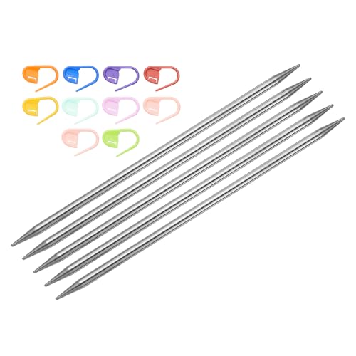 uxcell 5Pcs US 10(6mm) Double Pointed Knitting Needle 7.87 Inches Length Stainless Steel Sweater Stitching Needles with 10 Stitch Marker for Handmade Projects DIY Knitting - size: 6mm