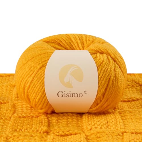100% Merino Wool Yarn, 6-Ply Luxurious and Soft Yarn for Hand Knitting & Crocheting, 1.76 OZ/50g, 127 yds/116 Meters(Golden Yellow, 1 Ball) - color: Golden Yellow, size: 1 ball