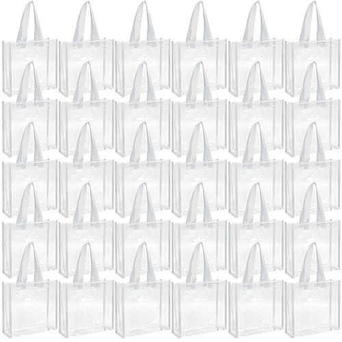 Paterr 30 Pcs Clear Tote Bag Stadium Approved Bulk 10 x 10 x 4 inch Plastic Tote Gifts Bags with Handle for Women Sports Gym(White) - color: White