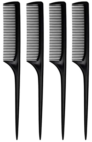 4 Pcs Rat Tail Comb Set for Women -Fine Tooth Styling comb with Pick, Anti-Static Heat Resistant Teasing Comb,Professional Hair Parting Tools for Smooth Detangling, Updos & Salon-Perfect Hairstyles. - color: Black