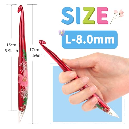 Coopay Crochet Hooks, 8mm Ergonomic Crochet Hook with Floral Plastic Grips | Long Crochet Needles for Crocheting,Stylish and Unique, Ideal for Crocheting Blankets, Dolls, Shawls, Hats, Scarves (L-8.0mm) - size: L-8.0mm