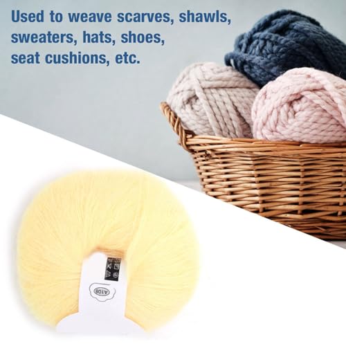 Plplaaoo Soft Angora Mohair Yarn Long Wool Knitting - Lightweight Warm Yarn for Winter Scarves, Crochet Knitting Yarns for Shawls Sweaters Hats DIY Crafts (26g, Goose Yellow) - color: 02 goose yellow