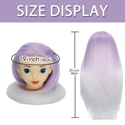 Mannequin Head with Hair 24" Cosmetology Manikin Doll Head for Styling Hairdresser Practice Braiding Training Head Practice Cosmetology with Free Clamp Holder Cute Face Big Eyes (Ombre Purple) - color: Ombre Purple