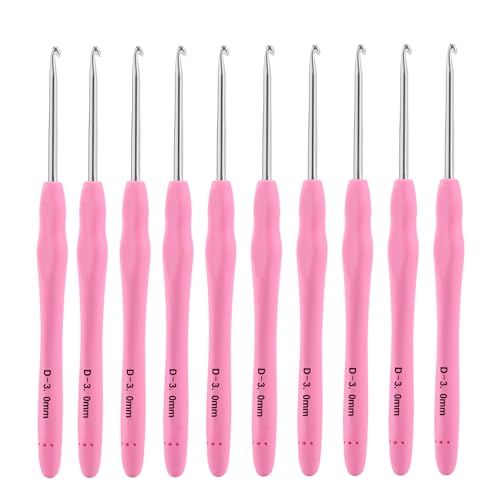 Vodiye 10PCS Crochet Hooks, Professional Extra Long 3.0mm, Ergonomic Handle, Crochet Needle for Beginners and Experienced Lovers - size: 10pcs - 3mm