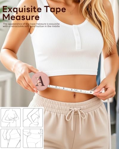 Maicican Retractable Tape Measure, Pink Leather Sewing Measuring Tape, A | with Initial A-Z, 60"/1.5m Soft Sewing Measuring Tape for Body Measurements, Portable Small Fabric Ruler - color: Tape Measure-Pink A