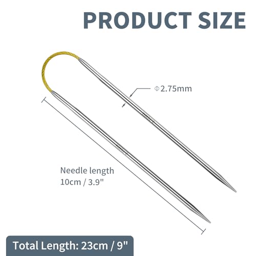 US2/2.75mm9-inchFlexibleCircular Double-Pointed KnittingNeedles,3-PieceSet | Perfect for knitting socks, stuffed animals, fingerless gloves, coasters, and other small, delicate knitting projects - size: 2.75MM