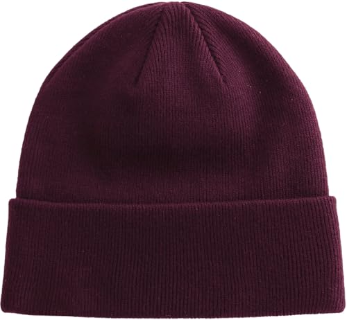 100% Cotton Beanie Hat Winter Hats Women Men Warm Knit Beanies | Double Layer Warmth ,Ultra-Soft Itch-Free Pure Cotton Knitted, Cuffed & Uncuffed Fisherman Slouchy Skull Cap for Womens Mens - color: 1pcs Wine Red