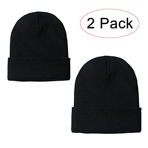 NPJY Unisex Beanie for Men and Women Knit Hat Winter Beanies | Warm-Keep & All-Size, Comfortable & Durable, Soft for Winter Weather - color: Black+black