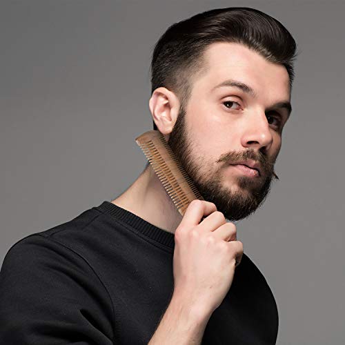 Boao 3 Pieces Wooden Beard Comb for Men, Dual Teeth,Brown | Natural Sandalwood Wood Combs, 3 Faux Leather Cases Included, Fine Coarse Teeth for Beards Mustaches Grooming, Bulk - color: Brown