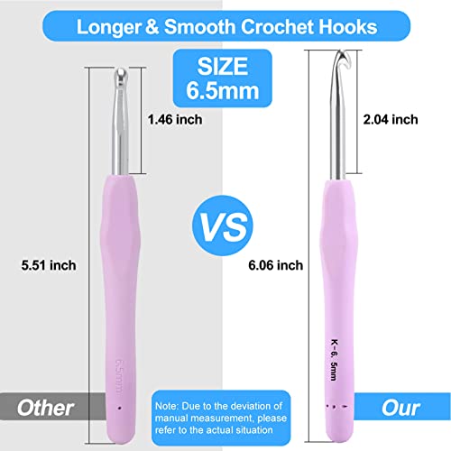 Vodiye Professional Extra Long 6.5mm Crochet Hooks, Ergonomic Handle Set for Beginners & Experienced Lovers - size: 1pc - 6.5mm