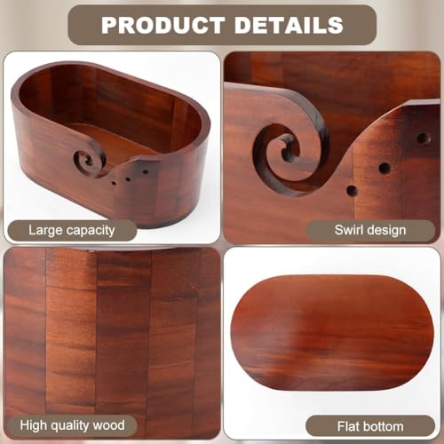 Oval Wooden Yarn Bowl,Knitting Yarn Bowl Holder with 9pcs Crochet Hooks,Large Yarn Storage Bowl for DIY Knitting & Crocheting Accessories Kit,Preventing tangles (11.3x4.7 inch)