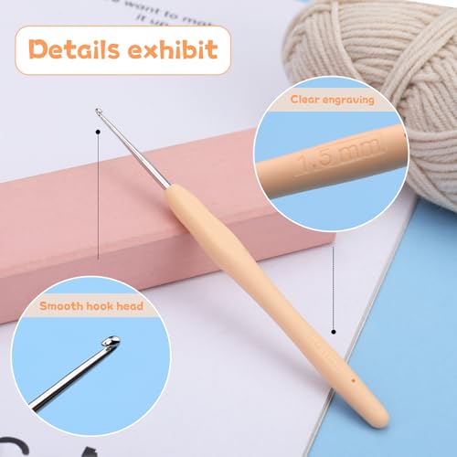 QMNNMA 1.5 mm Crochet Hook, Ergonomic Crochet Hooks, Crochet Needles | Ergonomic Crochet Hooks for Arthritic Hands, Crochet Needles for Yarn, Extra Long Knitting Needles for Beginners - size: 1.5mm
