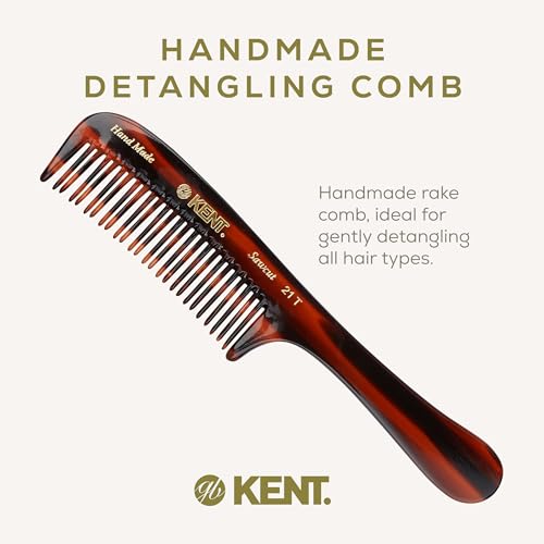 Kent 21T 8 Inch Large Hair Detangling Comb, Wide Teeth for Thick Curly Wavy Hair. Long Hair Detangler Comb For Wet and Dry. Handmade of Quality Cellulose, Saw-Cut Hand Polished, Made in England - color: Tortoiseshell, size: 2 Pack