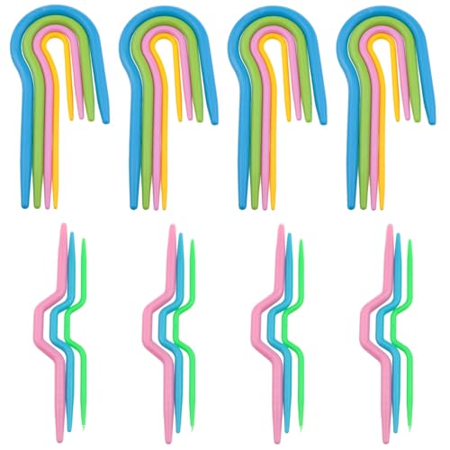Xhziy 28 Pcs Cable Needles for Knitting, Multicolor Stitch Holder Set | Smooth Plastic, U Shaped and Curved Designs, Assorted Sizes for Sweaters, Socks, Scarves, and Yarn Crafts