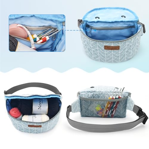 Yarn Crossbody Waist bag Small Yarn Storage Organizer for Yarn Skeins-Organizer for Crochet Hooks and Accessories - color: Blue Chevron