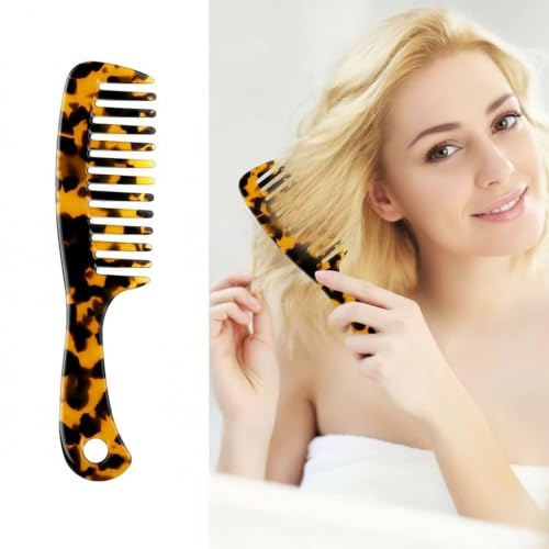 Large Wide Tooth Hair Comb Tortoise Shell Comb for Curly Detangling | Cellulose Acetate Round Tooth Comb for Short/Long Hair Women Men or Kids, Anti-Static Wet or Dry, Brown - color: Brown