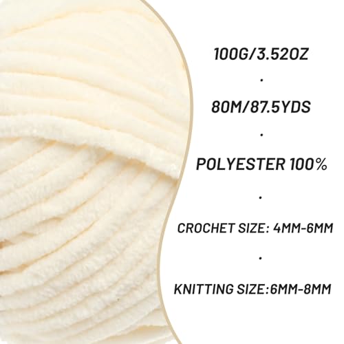 2 Pack Chunky Chenille Yarn for Crocheting, Baby Yarn for Crocheting Soft Blanket, 174.9 yds /7 oz Crochet Yarn, Bulky 5 Amigurumi Yarns, Fluffy Velvet Yarns for Knitting Crafts (2 Milky White) - color: 2 Milky White
