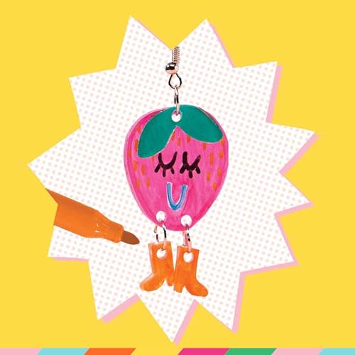 Bright Stripes Shrinkadoo Jewelry Making Kit for Kids and Teens, Ages 8+ | Includes 90 precut shrink plastic pieces, markers, chains plus findings, a fun creative accessory gift idea suited to girls - color: Multicolor, style: Jewelry Making Kit