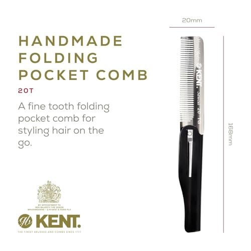 Kent 20T Handmade Folding Pocket Comb for Men, Fine Tooth Hair Comb Straightener for Everyday Grooming Styling Hair, Beard or Mustache, Use Dry or with Balms, Saw Cut Hand Polished, Made in England - color: Combo, size: 2 Pack