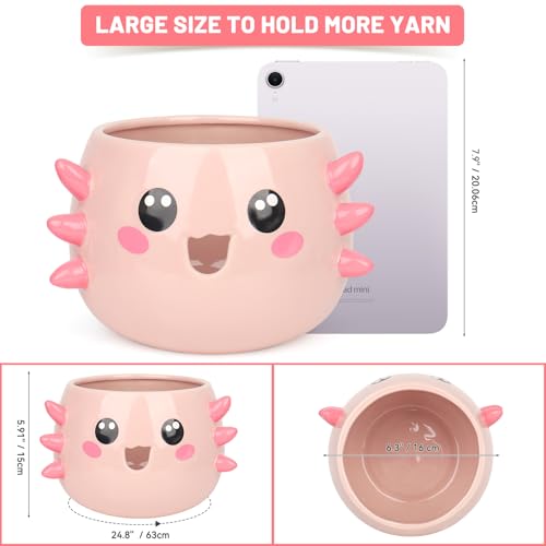 Katech Axolotl Yarn Bowl for Knitting, Yarn Holder for Crocheting, Extra Large Cute Crochet Bowls Wool Storage for Knitter & Crocheter Tangle-Free Crafting, Gifts for Crocheters Knitter - color: pink
