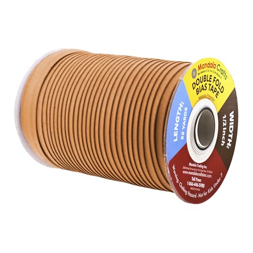 Mandala Crafts 55 Yds 1/2 Inch Camel Double Fold Bias Tape for Sewing | Machine Washable Binding Tape for Quilting, Hemming, Seams, Fabric Piping, All Fabrics & Denim, Indoor & Outdoor - color: Camel, size: 1/2 Inch 55 Yards