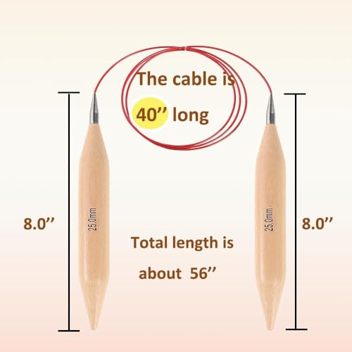 Yarniss Jumbo Circular Knitting Needles 25mm Beech Wood Extra Large Set | 39 Cable Jumbo Circular Knitting Needles