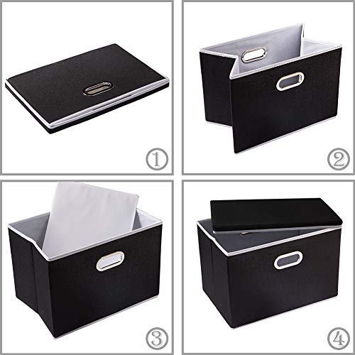 PRANDOM Foldable Storage Box with Lid [3-Pack] Fabric Collapsible Storage Bin Organizer Container Basket Cube with Cover for Home Bedroom Closet Office Nursery Black (14.9x9.8x9.8) - color: Black, size: M(3-Pack)