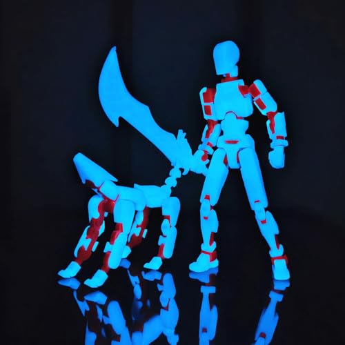 Titan 13 Action Figures (Grow in The Dark Blue) T13 3D Action Figure Set Already Assembled Dummy Robot Nova 13 Printed Multi-Jointed Movable Toy for Gift Collectors (Blue Orange + Dog) - style: Blue Orange Men Figure + Dog
