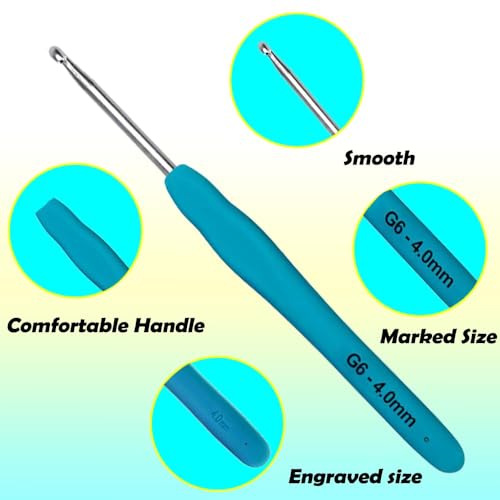 Yarniss 9 Sizes Ergonomic Crochet Hooks with Case 2.0mm~6.0mm for Beginner | Comfortable Crochet Hooks Set with Soft Grip - size: 9 Size(2.0~6.0mm)