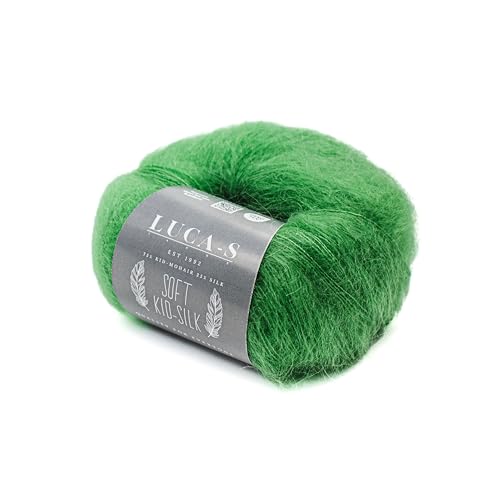 Soft Kid-Silk – 2 Skeins of Fluffy Lightweight Kid Mohair & Silk Yarn for Knitting & Crochet, 1.75 oz (50g), 460 yds (420m) Total - color: Green (28), size: 2 Units
