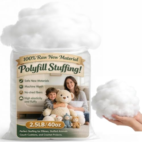 2.5lb/40oz Polyfill Stuffing for Stuffed Animals, Pillows and Cushions | Soft Pillow Stuffing for Stuffed Animals, Couch Cushions, Crochet, DIY Craft Projects & Cloud Home Decor - color: 2.5lb PP Cotton Stuffing Clean White