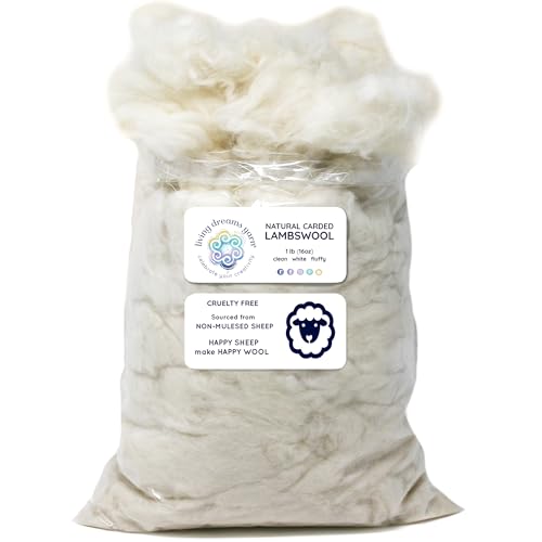 Lambswool Natural White Clean Fluffy Classic Fiber for Toy Stuffing & Filling, 1LB - size: 1 LB
