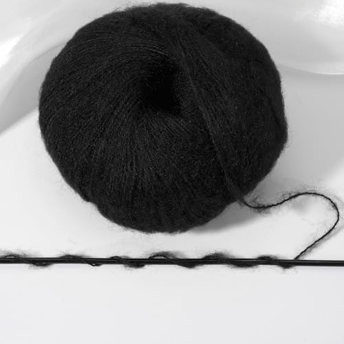 PATIKIL Mohair Yarn, Soft Yarn Faux Mohair Fuzzy Fur Fine Fluffy Yarns Thin for Crocheting Knitting Sweater Scarf Hat Crafts Blanket Rug, Black - color: Black