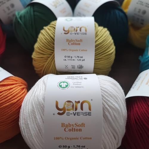 Babysoft Cotton Yarn, Yarn E-verse, 100% Organic Cotton, Soft & Hypoallergenic, Ideal for Baby Knitting, Crocheting, Amigurumi & DIY Projects, Organic Textile Certified, 50g (3, 141 Dark Beige) - color: 141 Dark Beige