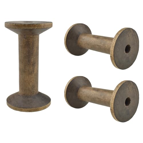 HAHIYO 3.15Inches 3PCs Vintage Coffee Color Wood Spool - Large Unfinished Wooden Thread Spools for Textile Wire Weaving Ribbon Crafts DIY Art Education - Smooth, Rotatable Bobbins - color: Retro Coffee Color, size: 3.15Inch-3P