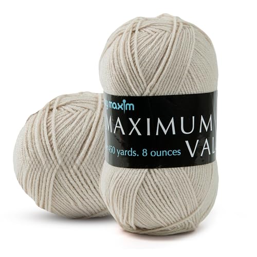Mary Maxim Maximum Value Acrylic Yarn for Crocheting and Knitting, Soft Worsted Weight Yarn 4, Ideal for Blankets, Sweaters, Hats, and Scarves, 8 oz Skein (474 Yds), Cottonwood - color: Cottonwood