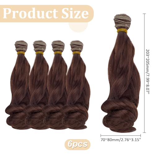 6 Pcs Doll Wig 200mm Doll Curly Wigs Long Hair Extension Brown Color for Doll Making Kit Arts Supplies DIY Handmade Crafts - style: Brown Curly