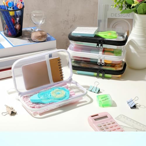 Sanwuta 4 Pcs Clear Hard Shell Zipper Case Plastic Case, Black and White - color: Black and White
