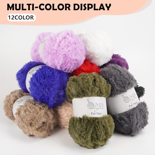 4 Skein Faux Fur Yarn 284 Yards - Super Bulky Soft Fluffy Eyelash Yarn for Knitting & Crocheting (Each Skein 100g/3.5oz) Amigurumi Hat Scarf - Navy Blue - color: Cyan