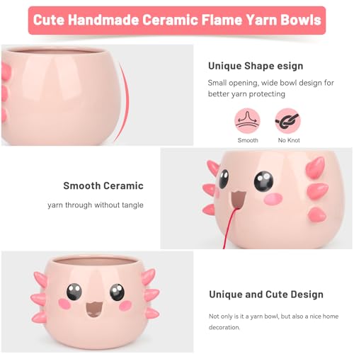 Katech Axolotl Yarn Bowl for Knitting, Yarn Holder for Crocheting, Extra Large Cute Crochet Bowls Wool Storage for Knitter & Crocheter Tangle-Free Crafting, Gifts for Crocheters Knitter - color: pink