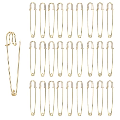 Safety Pins (Upgraded), 2" Large Safety Pin Pack of 50 for Clothes Leather Canvas Blankets Crafts Skirts Kilts, Large Safety Pin Heavy Duty Safety Pins (Gold) - color: Gold