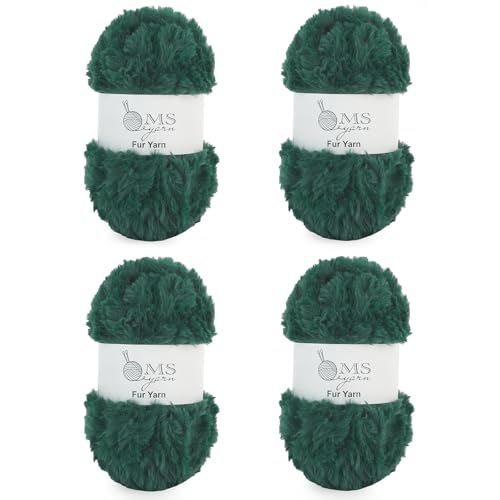 4 Skein Faux Fur Yarn 284 Yards - Super Bulky Soft Fluffy Eyelash Yarn for Knitting & Crocheting (Each Skein 100g/3.5oz) Amigurumi Hat Scarf - Dark Green - color: Dark Green