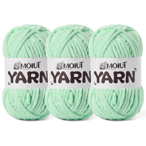 3 Pack Fluffy Chenille Yarn for Crocheting, Chunky Velvet Yarns for Crochet Amigurumi, Baby Yarn for Crocheting Soft Blanket, 262.4yds /10.5 oz Bulky Yarns for Crafts/Hats/Shoes/Socks (3 Mint Green) - color: 3 Mint Green